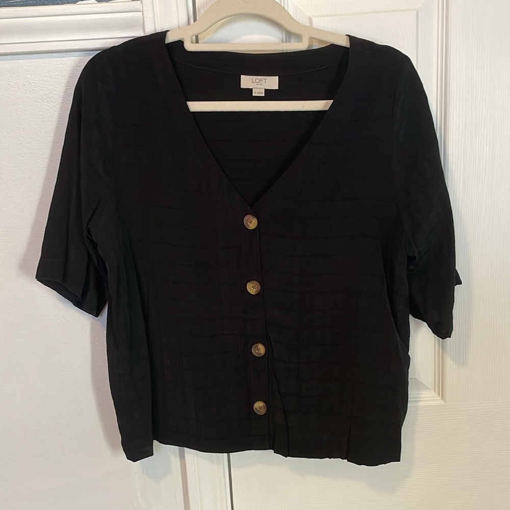 LOFT Black Button Down Short Sleeve Blouse
